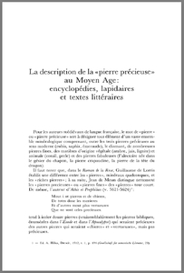 La description de la “pierre précieuse” au Moyen Âge: Encyclopédies, lapidaires et textes littéraires